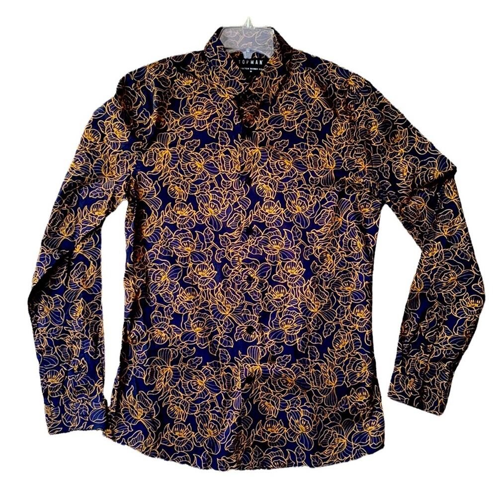 Topman Stretch Skinny Button Down Long Sleeve Shirt Size M